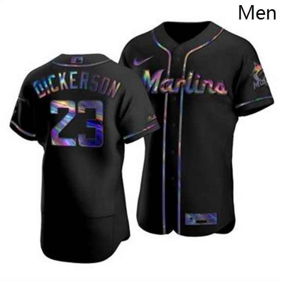 Men Miami Marlins 23 Corey Dickerson Men Nike Iridescent Holographic Collection MLB Jersey Black